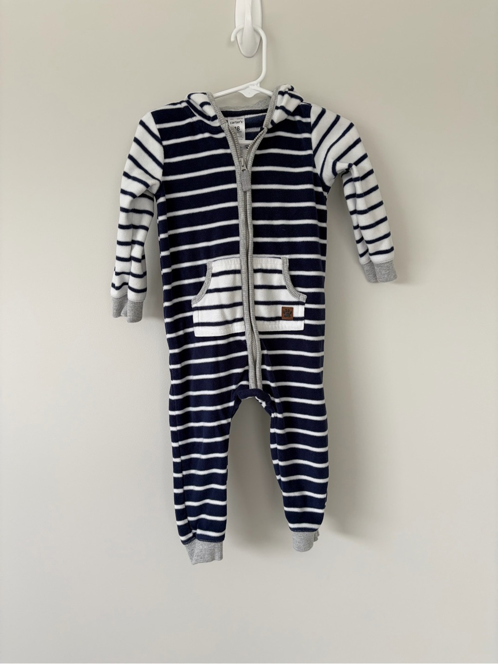 Carters Striped Navy and White Hooded Baby One-Piece